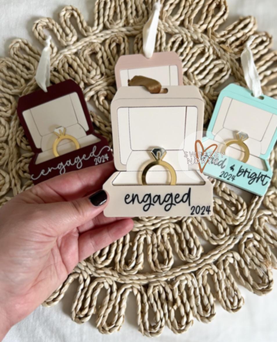 Married and bright ornament | engagement ornament | engaged ornament | ring box ornament | first Christmas married | engagement gift