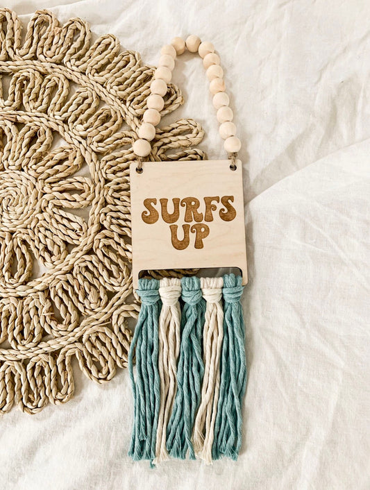 Surfs Up nursery sign | boys room decor | boys nursery | wooden hanging sign | macrame wood sign | boho room decor | beach theme