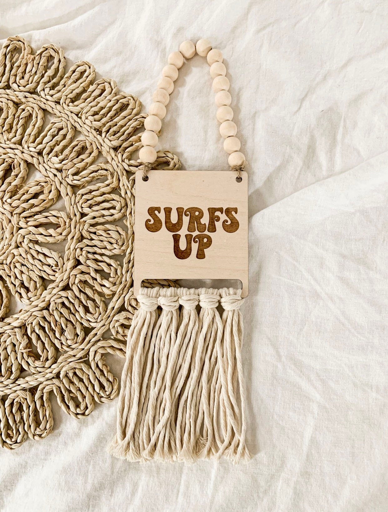 Surfs Up nursery sign | boys room decor | boys nursery | wooden hanging sign | macrame wood sign | boho room decor | beach theme
