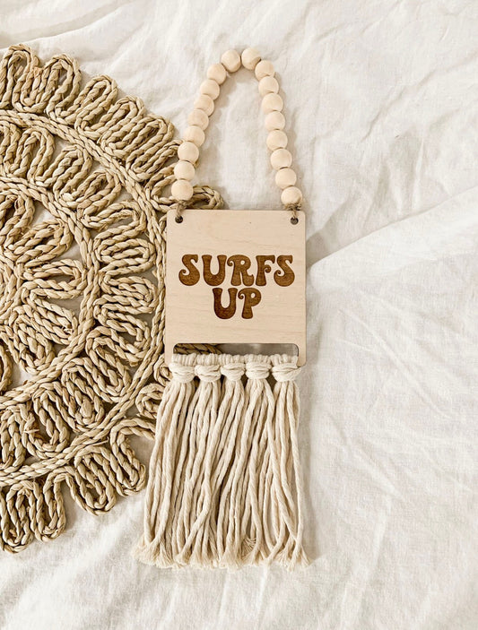 Surfs Up nursery sign | boys room decor | boys nursery | wooden hanging sign | macrame wood sign | boho room decor | beach theme