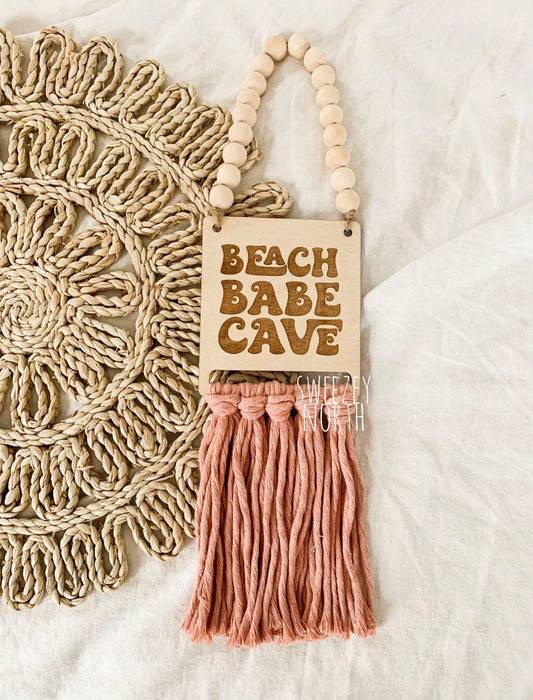 Beach Babe Cave| girls room decor | girls nursery | ocean theme nursery | macrame wood sign | boho beach room decor | mermaid | babe cave