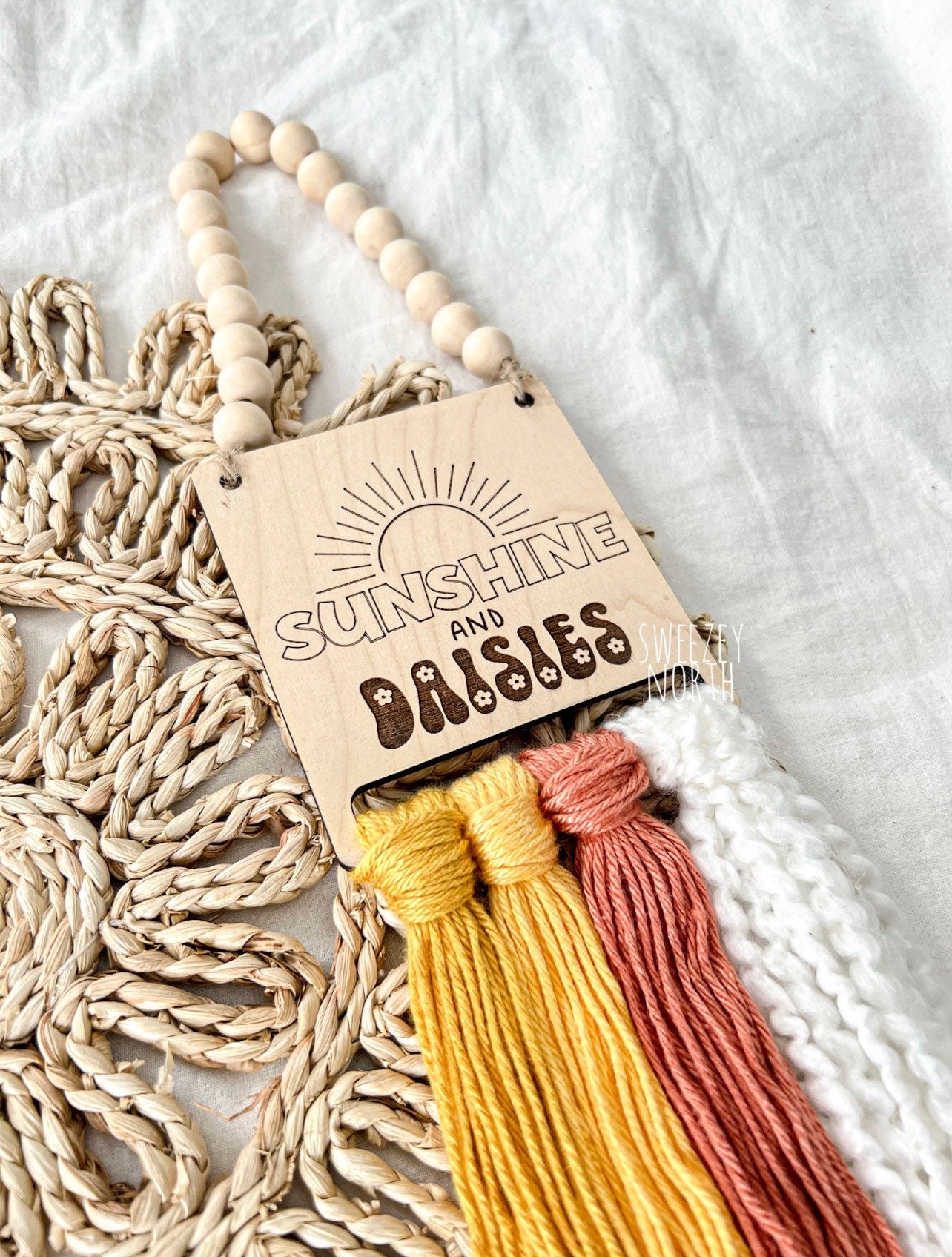 Sunshine and daisies| boho decor | nursery decor | gender neutral | you are my sunshine sign | macrame sign | kids room | sunshine decor