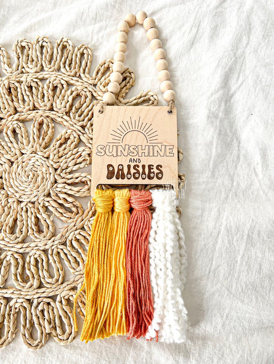 Sunshine and daisies| boho decor | nursery decor | gender neutral | you are my sunshine sign | macrame sign | kids room | sunshine decor