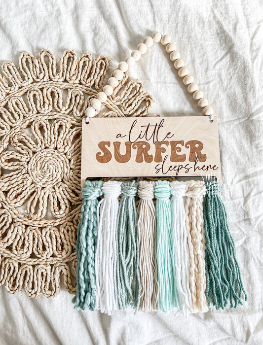 Little surfer sleeps here | boho | Beach nursery sign | boys room decor | boys nursery | surfer decor | ocean theme nursery | little surfer