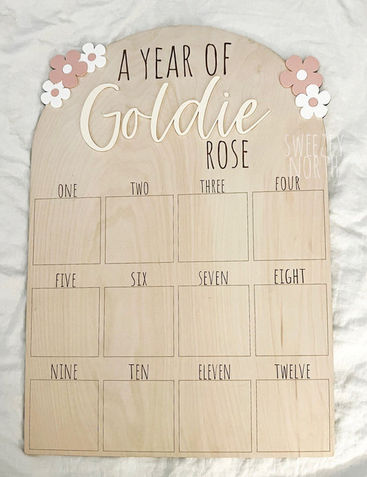 One year of, photo Board, First Birthday Decor, First Birthday Display, One Year of Baby, Birthday Decor, boho birthday, flower birthday