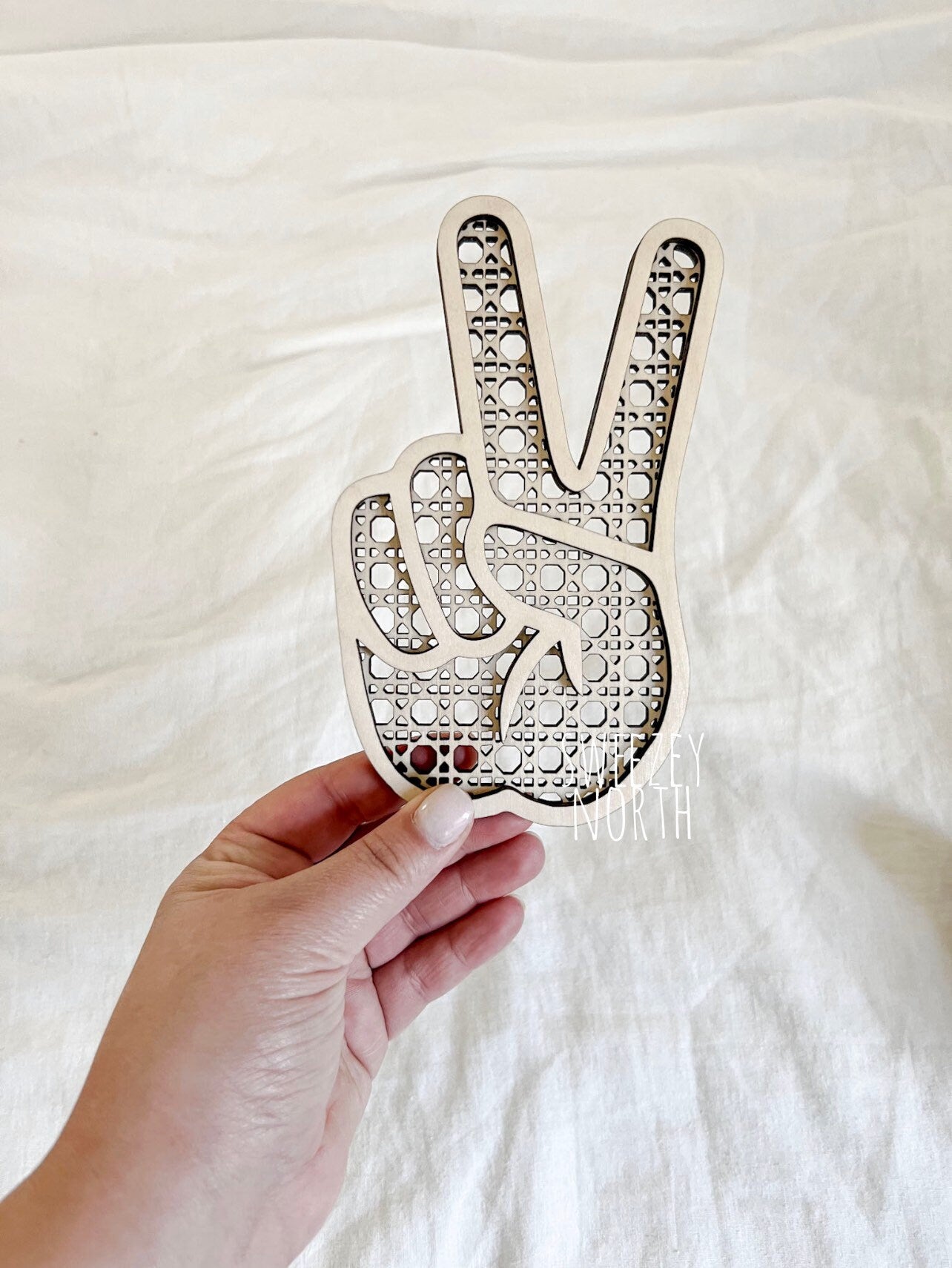 Peace sign | Shaka hand cane sign | surfboard decor | surf decor | make waves | faux rattan Shaka hand | surfer decor