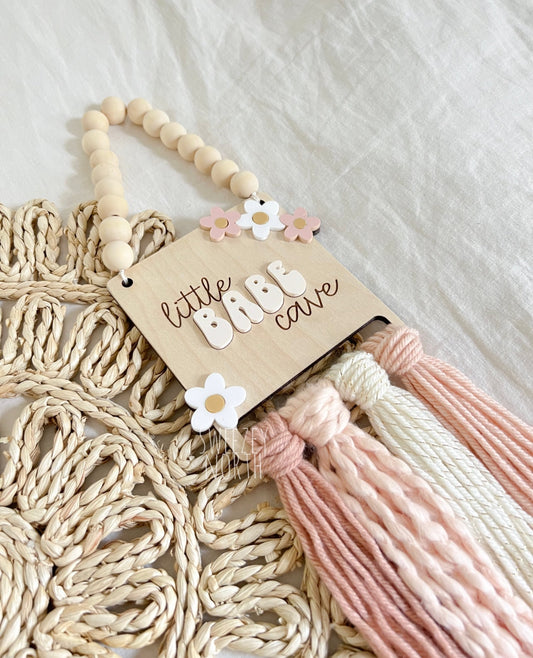 Little babe cave | boho girls decor | floral girls sign | nursery decor | macrame sign | babe cave | daisy sign | daisy room decor