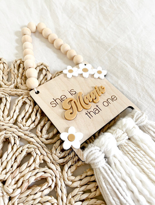 She is magic | little babe cave | boho girls decor | floral girls sign | nursery decor | macrame sign | babe cave | daisy sign | boho daisy