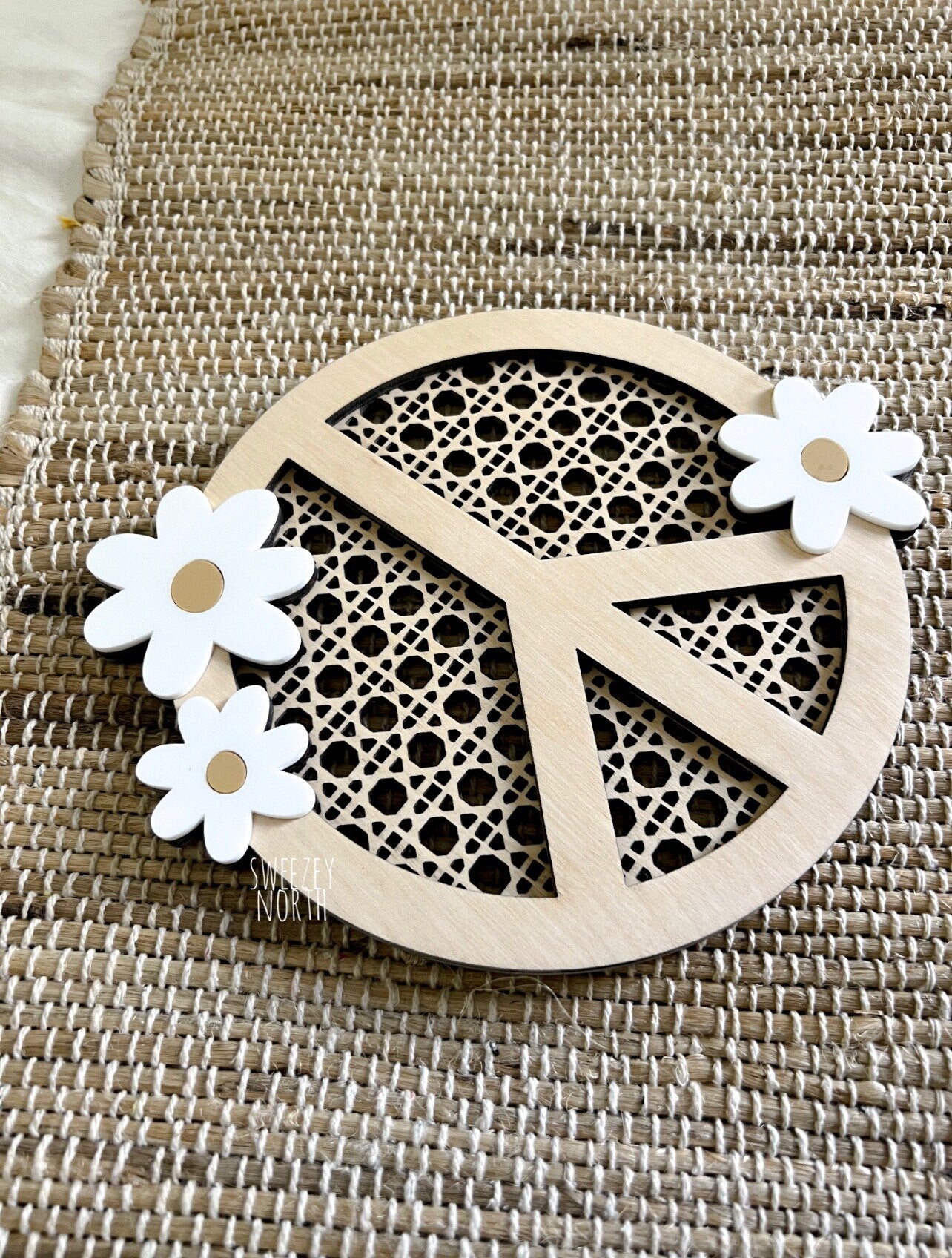 Peace sign | cane peace sign decor | boho girls decor | beach decor | mermaid decor | groovy decor | girls room decor | faux rattan | daisy