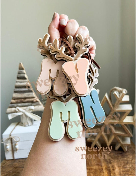 Personalized reindeer stocking tags | stocking tag initials | christmas tags | reindeer ornament | reindeer christmas tag | family ornaments