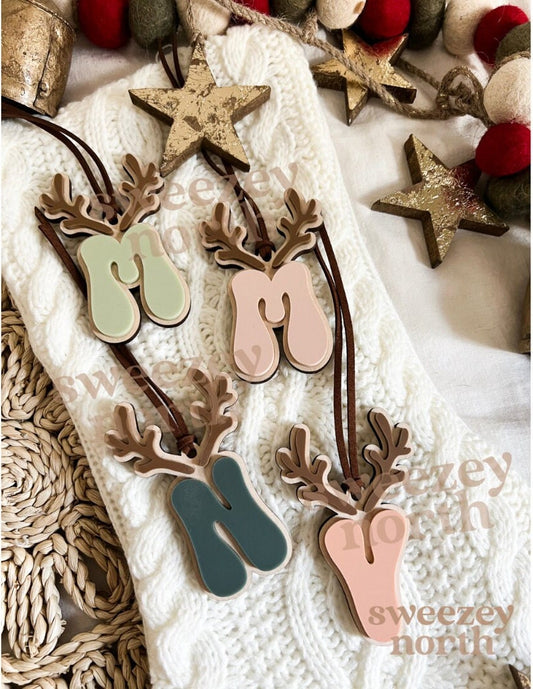 Personalized reindeer stocking tags | stocking tag initials | christmas tags | reindeer ornament | reindeer christmas tag | family ornaments