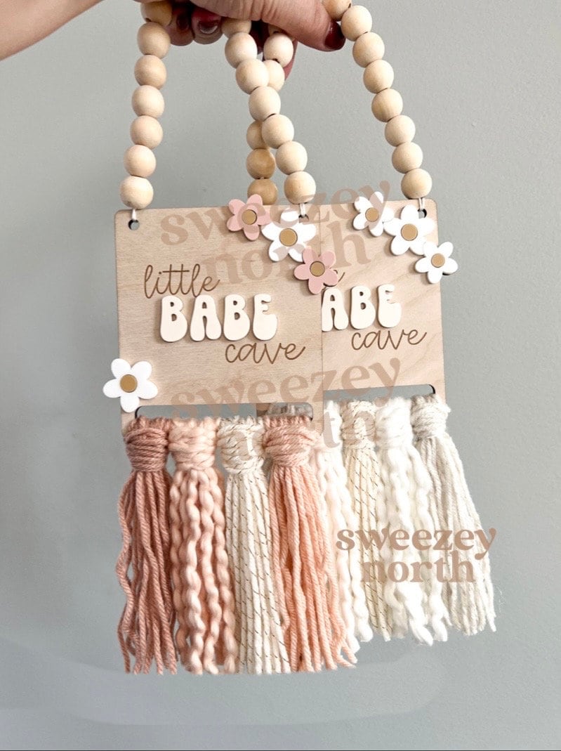 Little babe cave | boho girls decor | floral girls sign | nursery decor | macrame sign | babe cave | daisy sign | daisy room decor