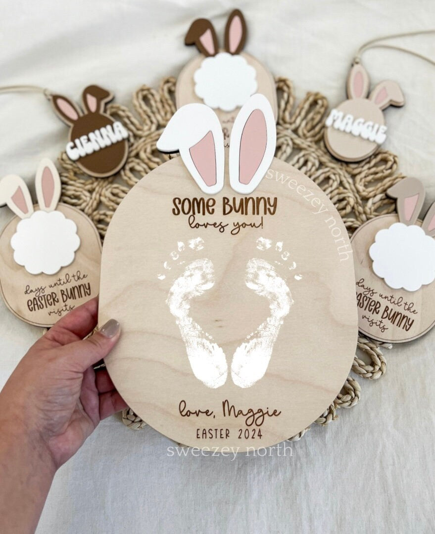 Painted Footprint Sign | DIY footprint sign | Some Bunny Loves You | baby’s first Easter | painted foot print sign | hoppy Easter | Easter