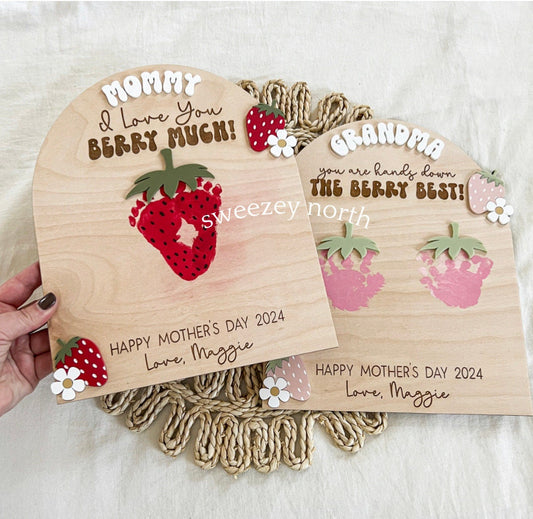 Painted Handprint Sign | DIY handprint sign | I love you berry much | Mother’s Day sign | hands down | gift for mom