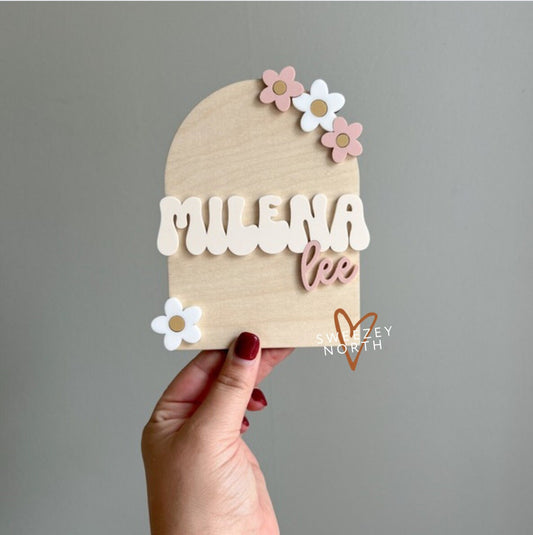 Name sign | baby name sign | newborn announcement | hospital photo sign | mini name sign | babe cave | little babe cave floral sign