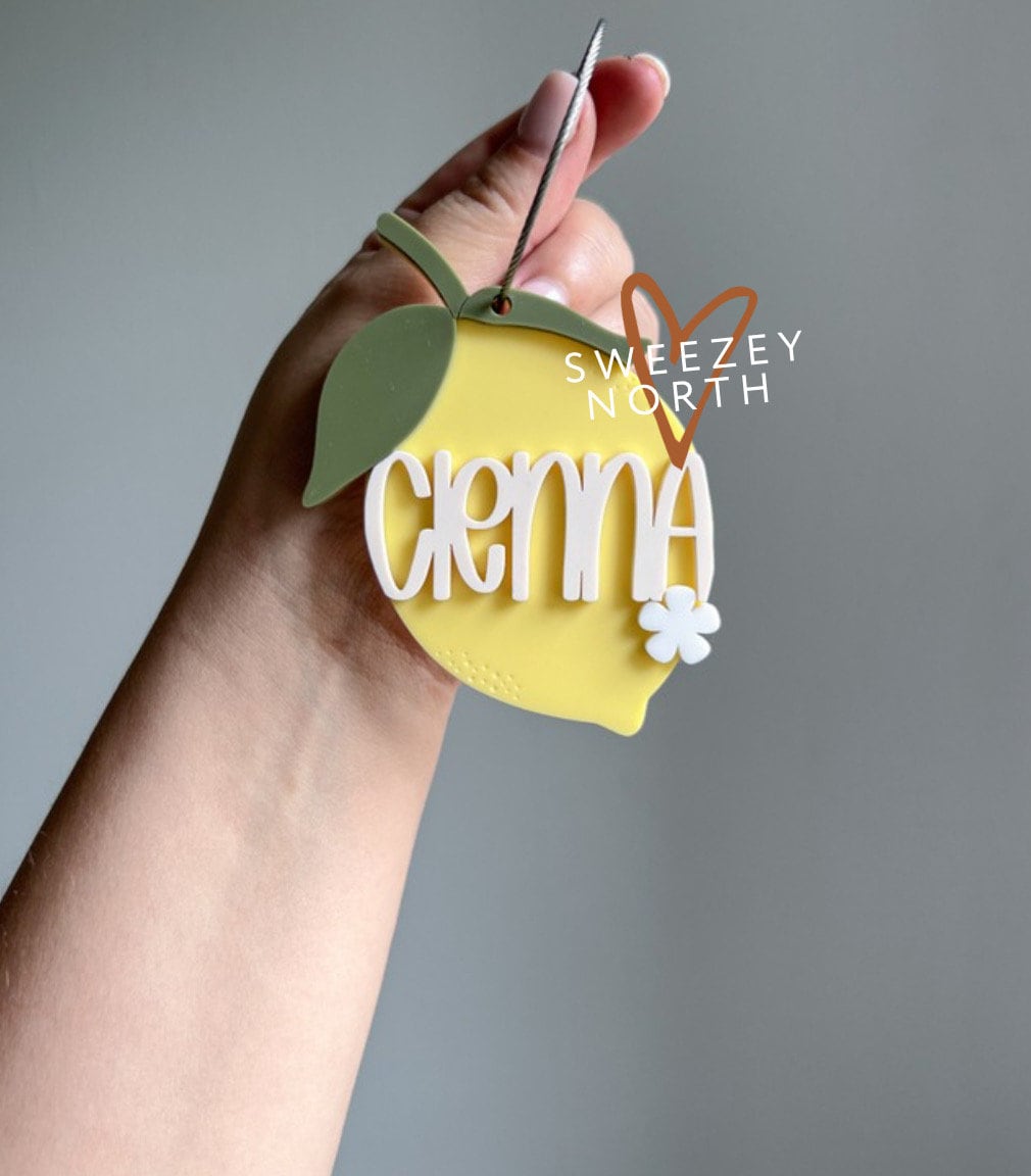 Lemon backpack tags | bookbag tag | kids bag tag | diaper bag tags | acrylic keychain | kids luggage tag | boho tags | backpack tag