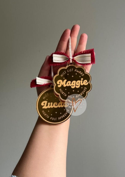 Nice list ornament | Kids Christmas ornament | gold ornament | Santa’s nice list ornament | nice list award | Christmas ornament