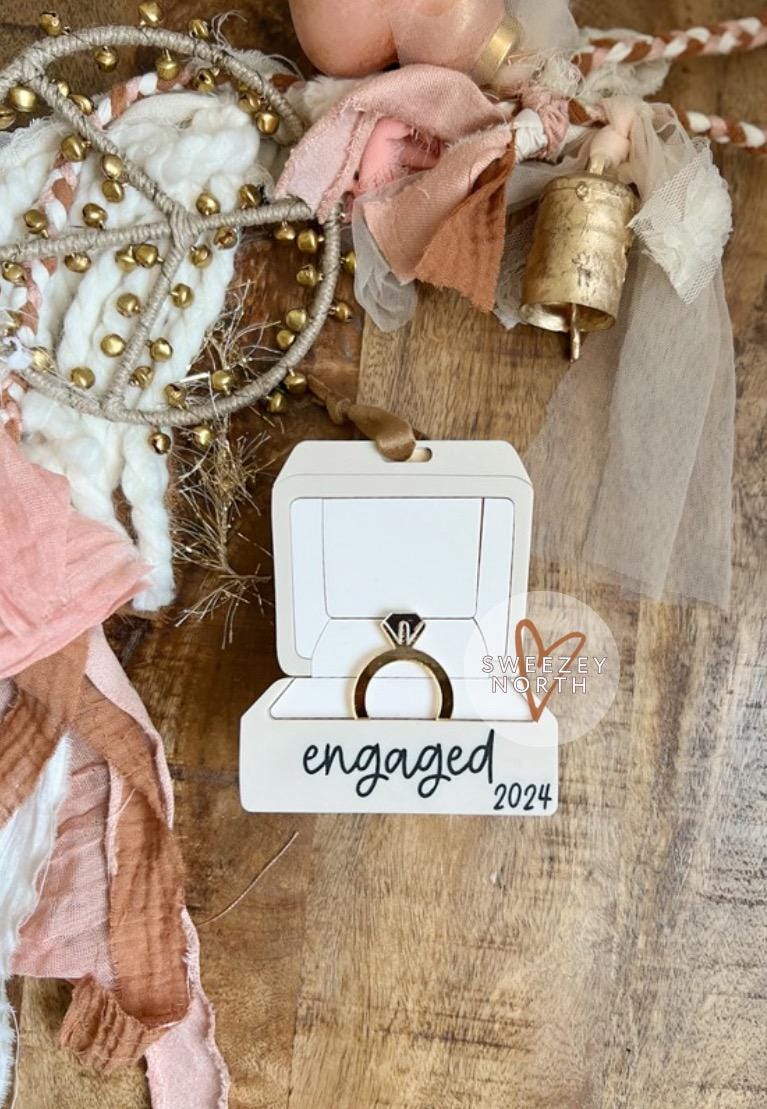 Married and bright ornament | engagement ornament | engaged ornament | ring box ornament | first Christmas married | engagement gift