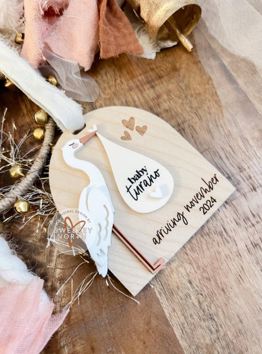 Stork pregnancy announcement | pregnancy announcement ornament | expecting ornament | stork ornament | bun in the oven | pregnant ornament